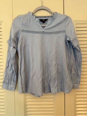 Light Blue Crochet-Trim Peasant Blouse